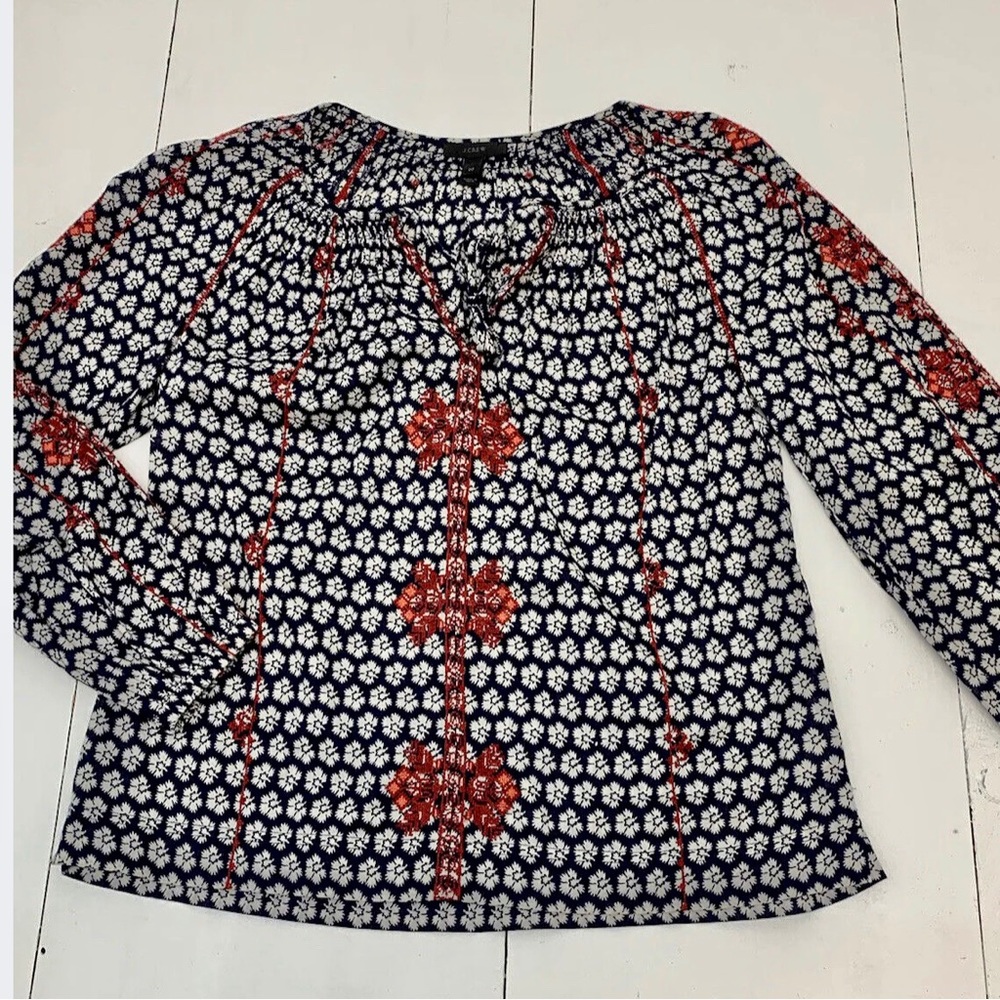 J. Crew ¾ Sleeve Embroidered Peasant Top